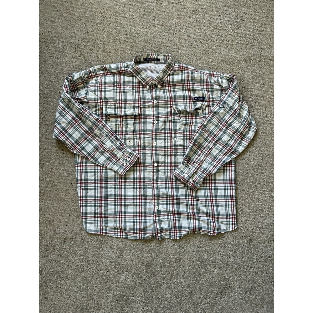 Columbia Performance Fishing Gear Super Bahama Long Sleeve Plaid Mens Shirt 2XL